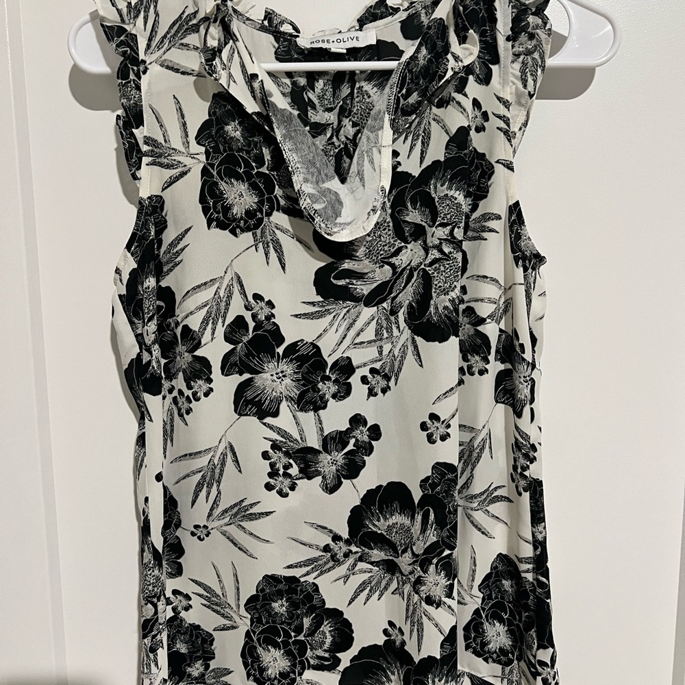 Rose & Olive Monochrome Floral Ruffle-Trim Sleeveless Camisole